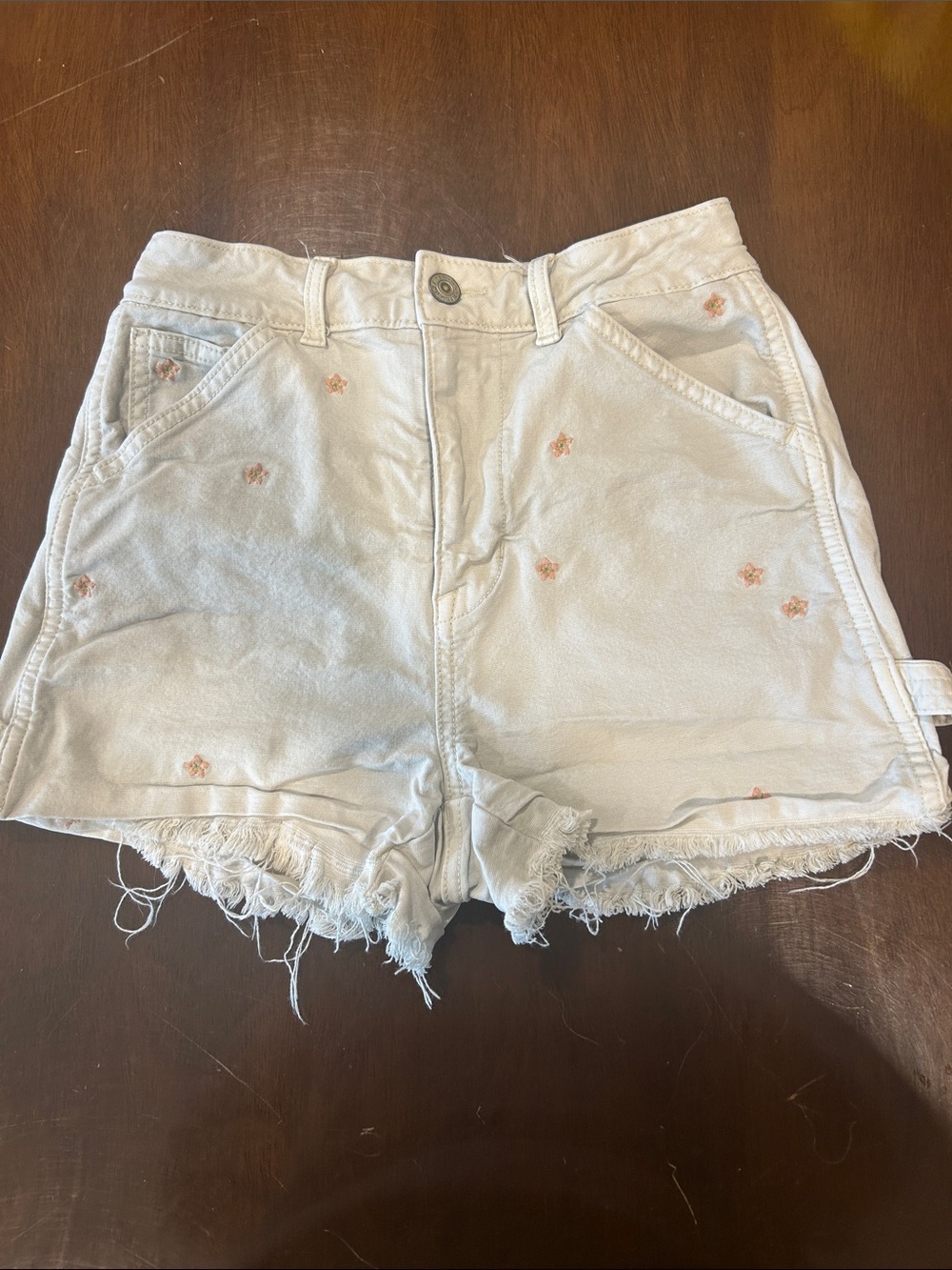 American Eagle Outfitters Denim Shorts with Pink Flower Embroidery